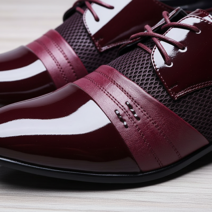 Czerwone męskie buty sznurowane ze szpicem. Stylowe, eleganckie obuwie formalne do modnych stylizacji.