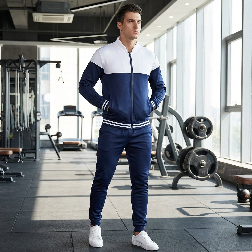 Męski dwukolorowy dres sportowy Gilbert, idealny do aktywności i na co dzień.