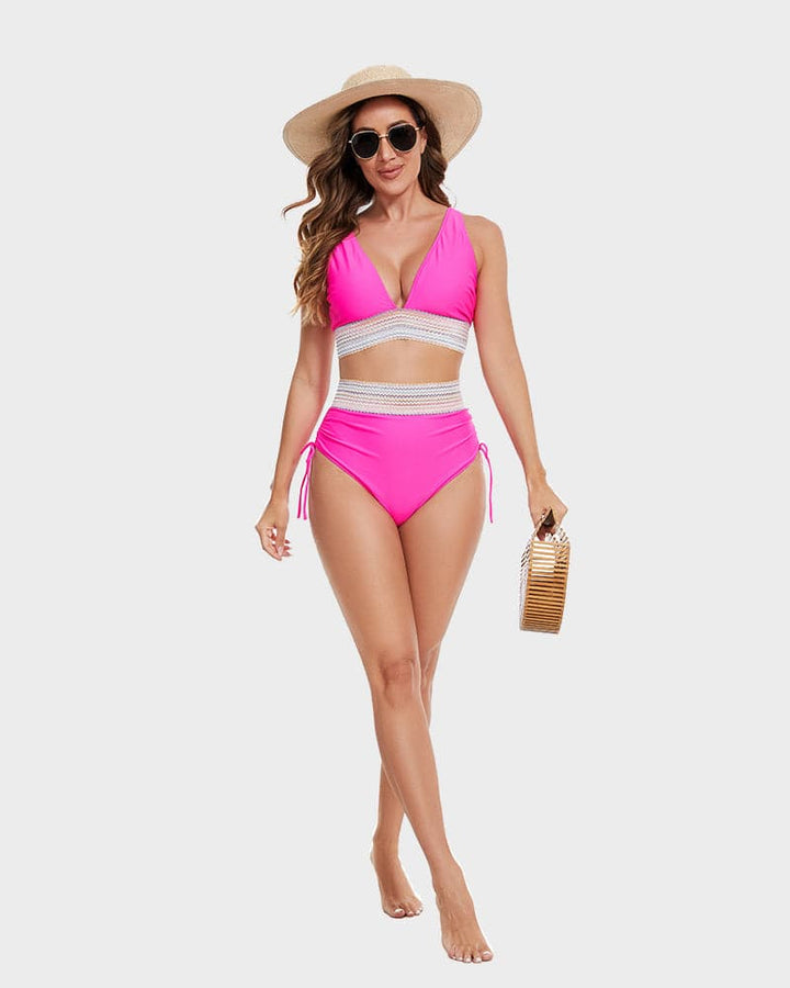 Dwuczęściowe damskie bikini z wysokim stanem, modelujące, komfort na plaży.