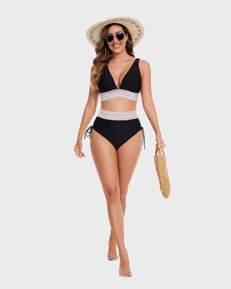 Damskie bikini z wysokim stanem, komfortowy strój kąpielowy, idealny na słońce.