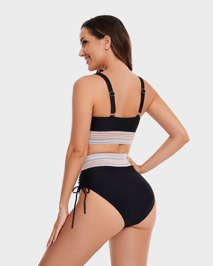 Strój kąpielowy damski z wysokim stanem, bikini Mandy, letnia moda, color block.