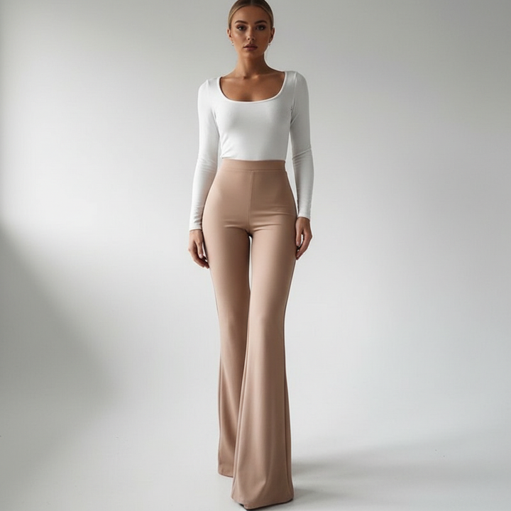 Eleganckie damskie spodnie dzwony flared, wysoki stan, idealne do wielu stylizacji.