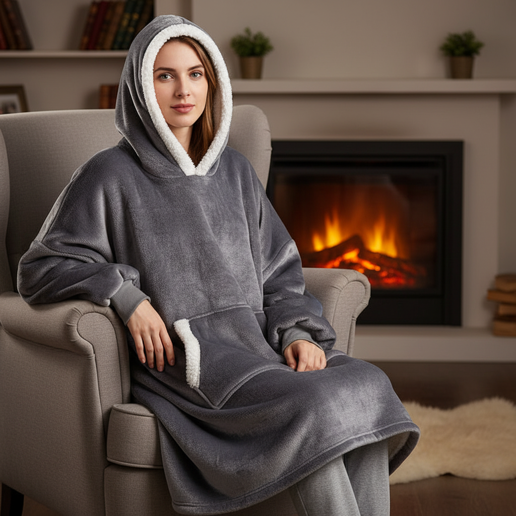 Przytulna bluza koc oversize unisex dla domowego relaksu. Doskonała na zimę, zapewnia wyjątkowe ciepło.