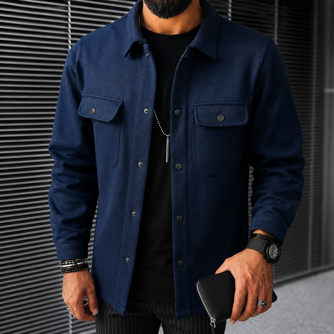 Męski overshirt casualowy, z długim rękawem i guzikami, idealny na jesień.