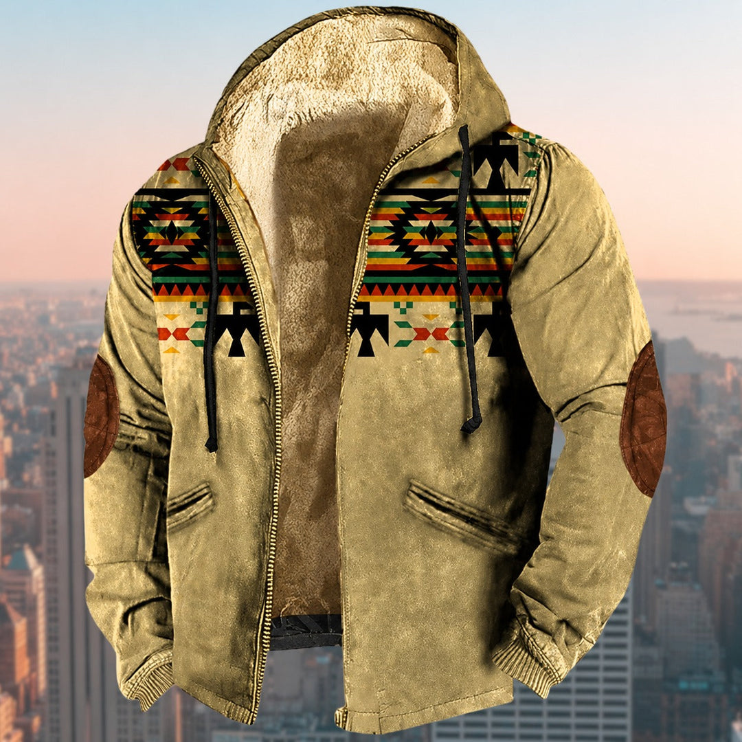 Męska bluza z kapturem w wyraziste wzory tribal. Idealna do streetwearu i na co dzień. Swobodny styl.