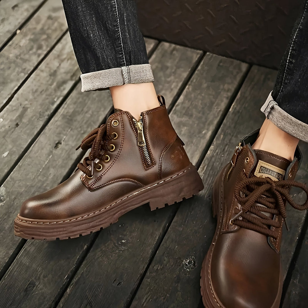 Męskie brązowe buty retro, wodoodporne, z wytrzymałą podeszwą. Idealne na jesień i wiosnę, styl casual.