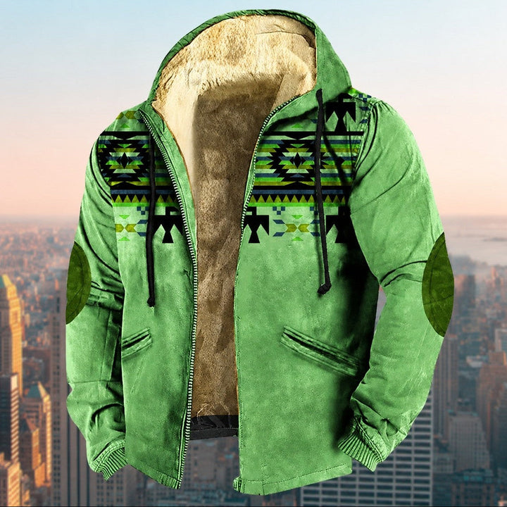Szczegółowa męska bluza z kapturem, z dynamicznym wzorem tribal. Modna odzież męska dla wyrażenia stylu. Bluza streetwear.