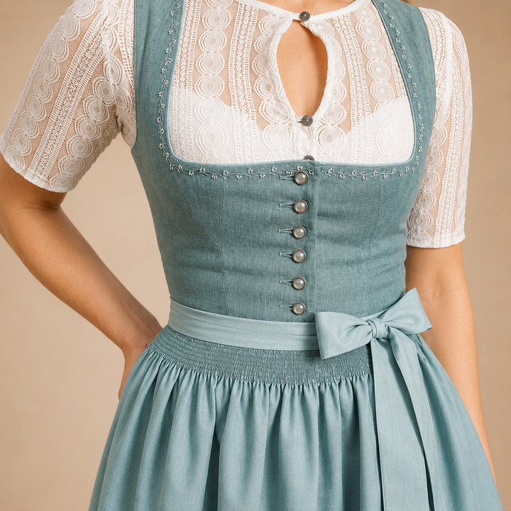 Wysokiej jakości sukienka Dirndl z kokardą, klasyczna odzież damska na Oktoberfest. Elegancka sukienka midi.
