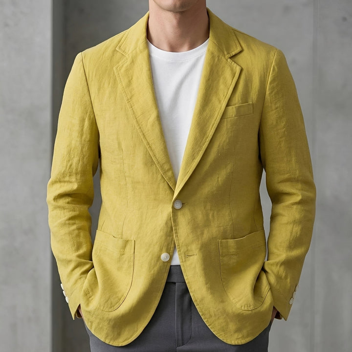 Beżowa męska marynarka casual. Luźny krój na co dzień. Wygodna, elegancka moda męska.