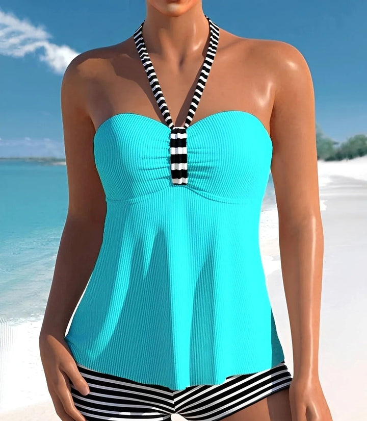 Eleganckie damskie tankini z wiązaniem halter, dwuczęściowy strój kąpielowy na basen i modę plażową.