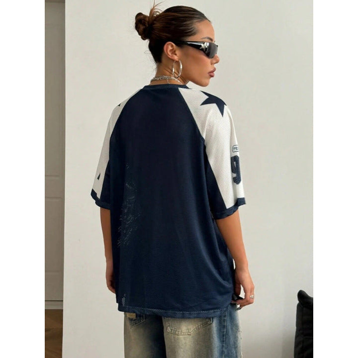 Uniwersalna damska koszulka Y2K oversized z nadrukiem, sportowa i luźna, modna na lato i streetwear.