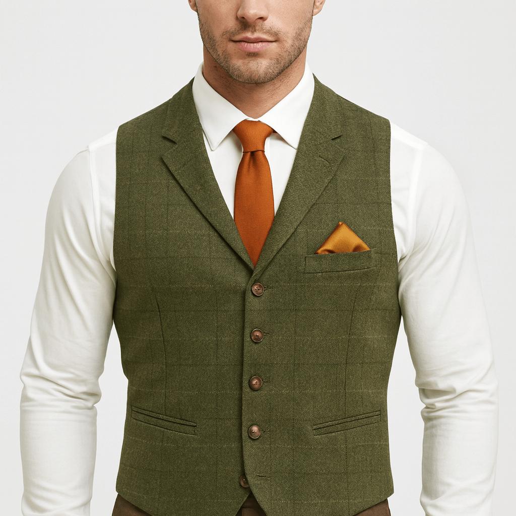 Wyjątkowo modna kamizelka męska jednorzędowa, elegancki krój slim fit. Doskonała na formalne okazje.
