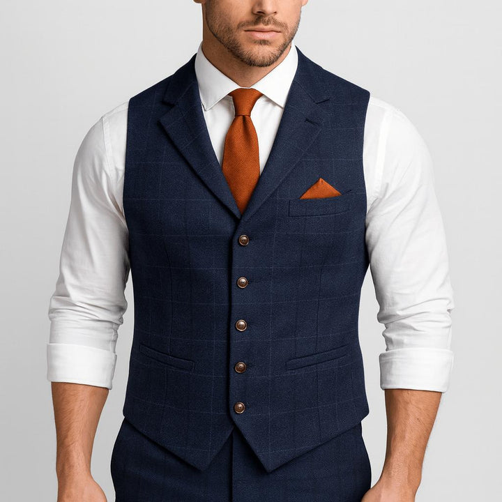 Elegancka kamizelka męska jednorzędowa, dopasowana. Idealna na ślub, biznes lub smart casual.