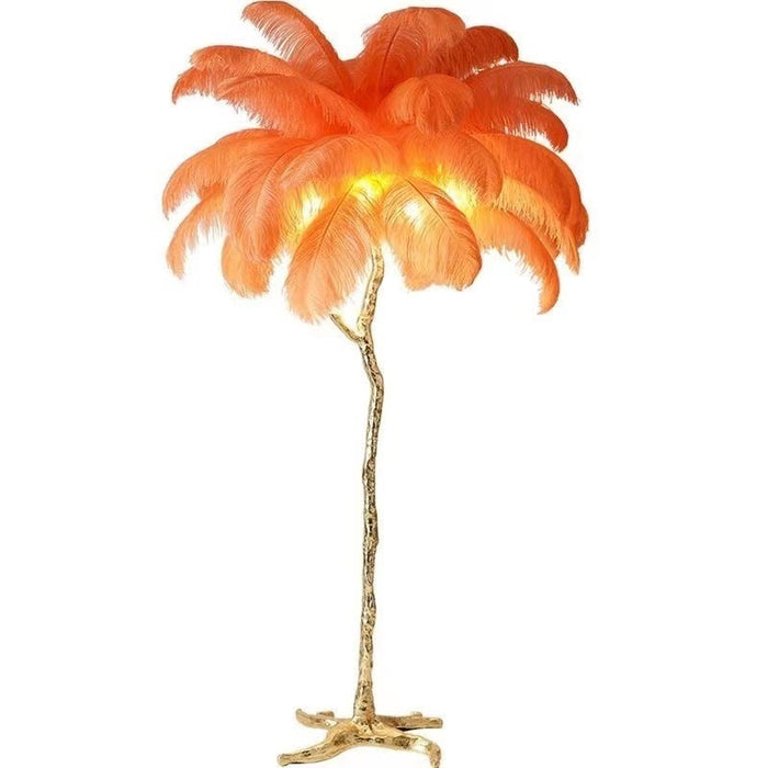 Designerska lampa podłogowa z piór, centralny punkt luksusowej dekoracji wnętrz.