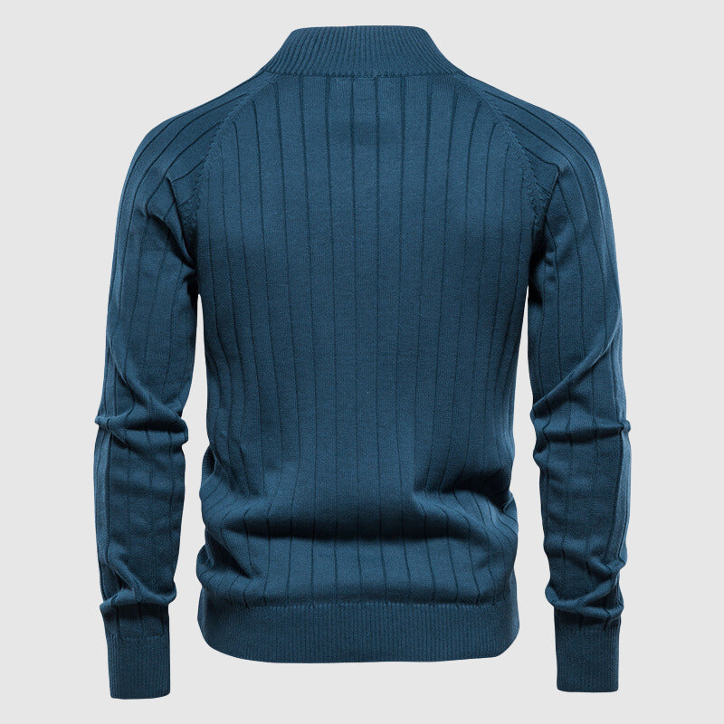 Elegancki męski sweter bawełniany z zamkiem, zapewnia styl i wygodę w modzie męskiej.