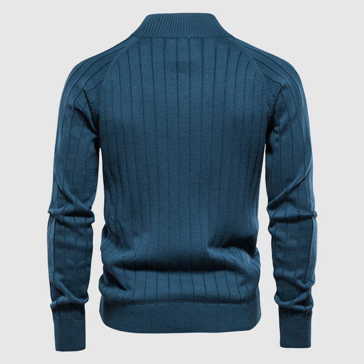 Elegancki męski sweter bawełniany z zamkiem, zapewnia styl i wygodę w modzie męskiej.