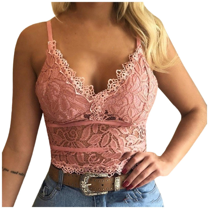 Damski koronkowy crop top z regulowanymi ramiączkami, do noszenia na co dzień.