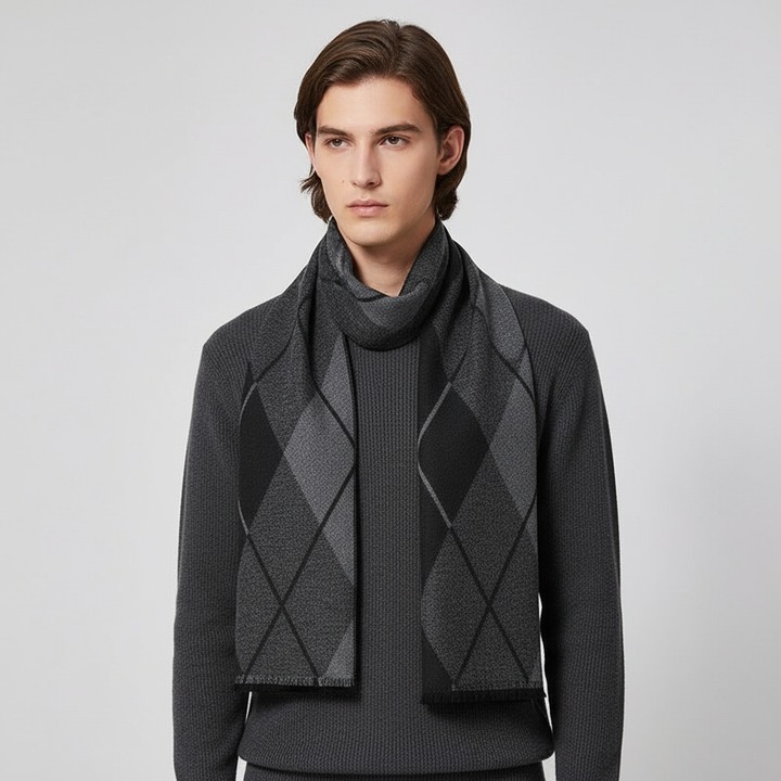Męski szalik z mieszanki kaszmiru, w modną kratkę. Eleganckie ciepło na zimę.
