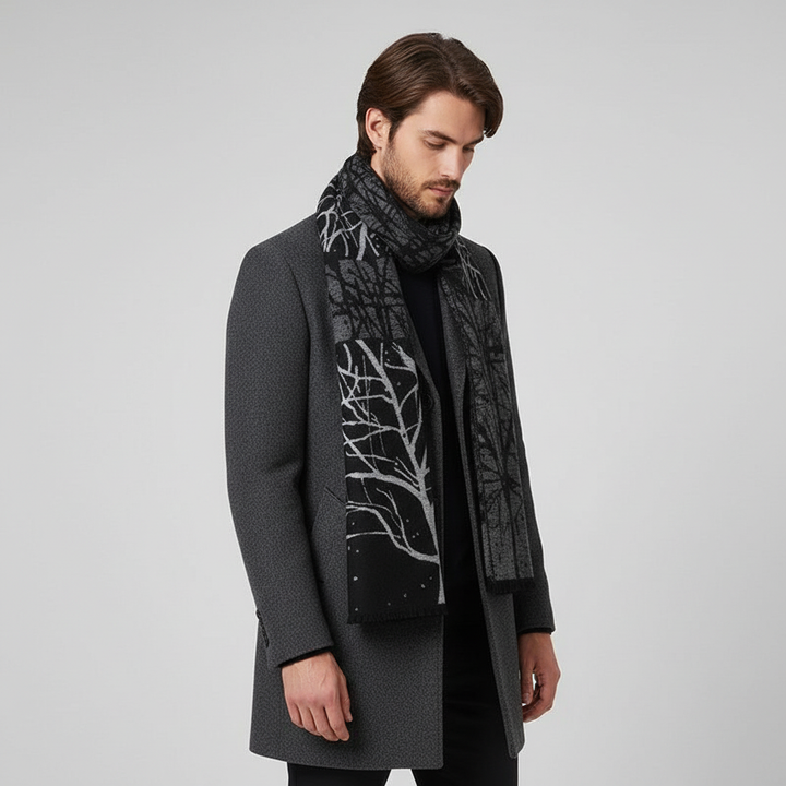 Elegancki męski szalik w kratkę z domieszką kaszmiru, ciepły i stylowy na zimę.