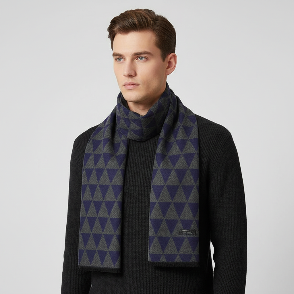 Elegancki zimowy szalik męski w kratkę, z domieszką kaszmiru. Idealny na każdą okazję.