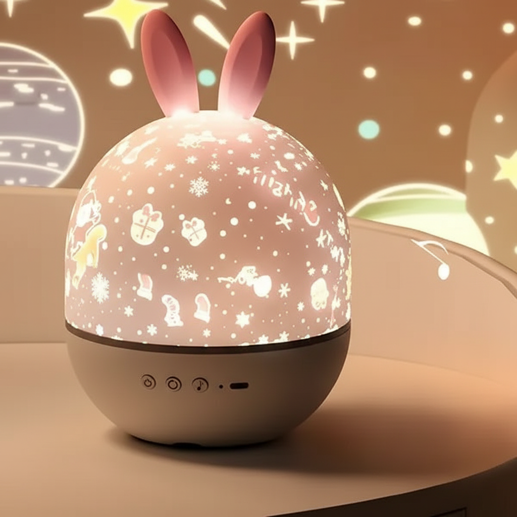 Lampka nocna-projektor dla dzieci Moonbunny, tworzy spokojny sen. Idealny prezent dla malucha, usypiacz.