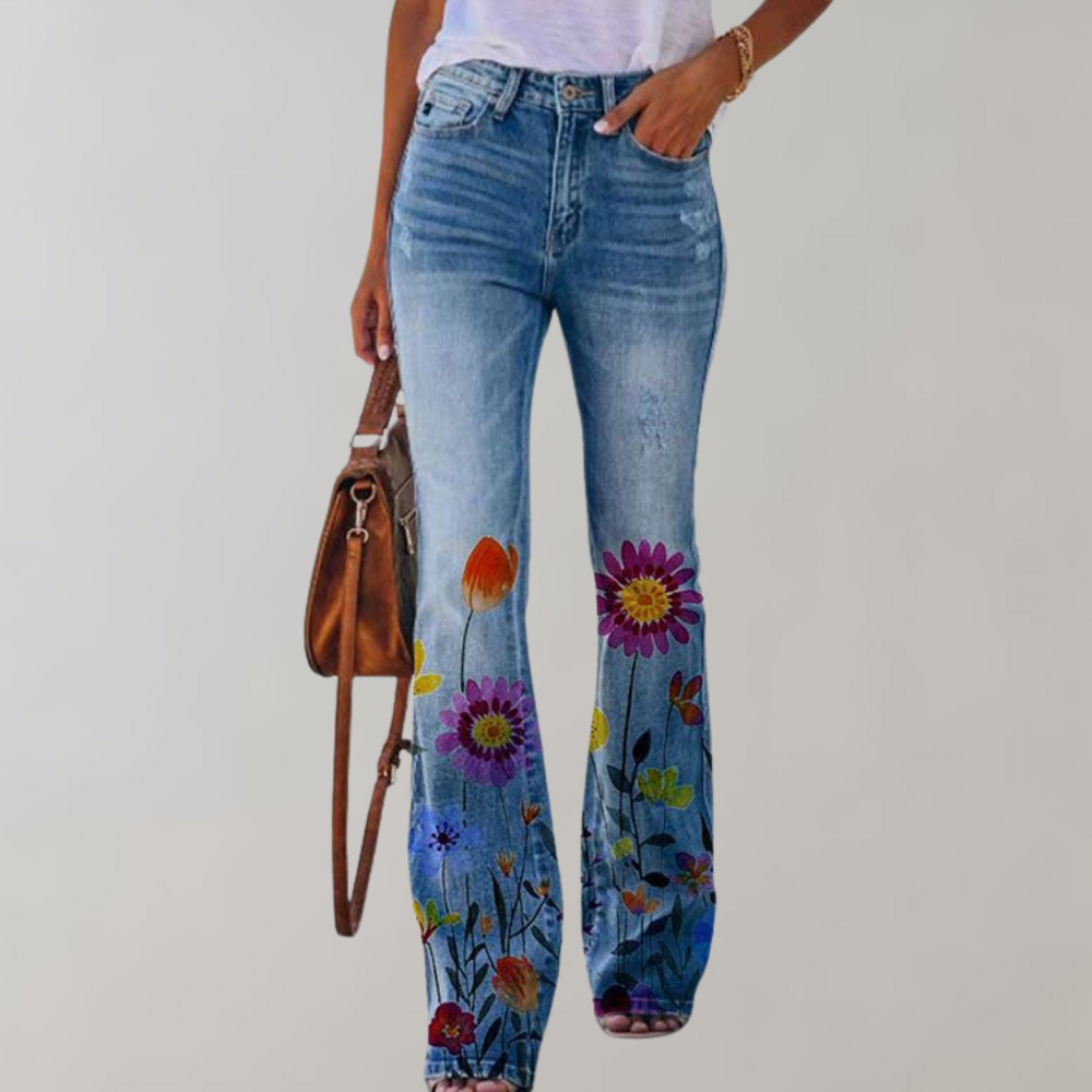 Damskie dżinsy dzwony z wysokim stanem, modne spodnie z denimu w stylu retro, idealne na casualowe wyjścia.