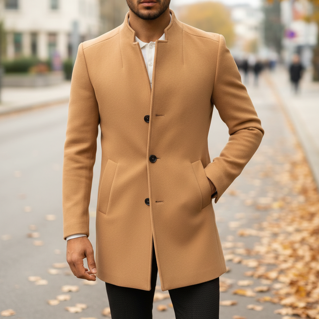 Męski elegancki płaszcz jesienny "Manfred", idealny na chłodne dni, klasyczny design.