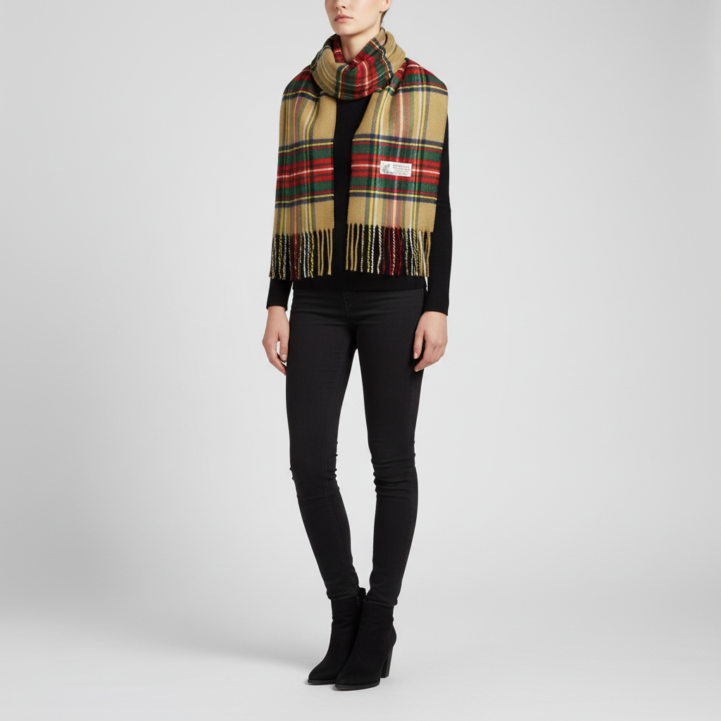 Tradycyjny szalik Tartan Stewart, klasyczny wzór kraty na jesień i zimę.