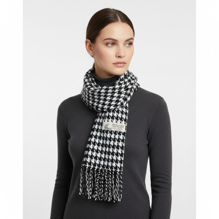 Modny szalik w kratę Tartan Stewart, elegancki dodatek do zimowych stylizacji.