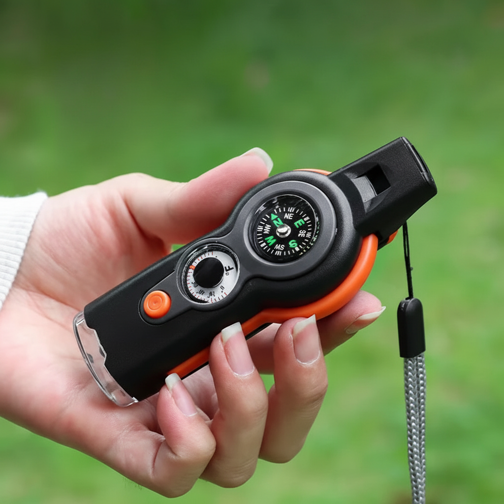 Multitool survivalowe SignalMate 7w1 dla miłośników outdooru, kempingu i wędrówek, zapewniające bezpieczeństwo.
