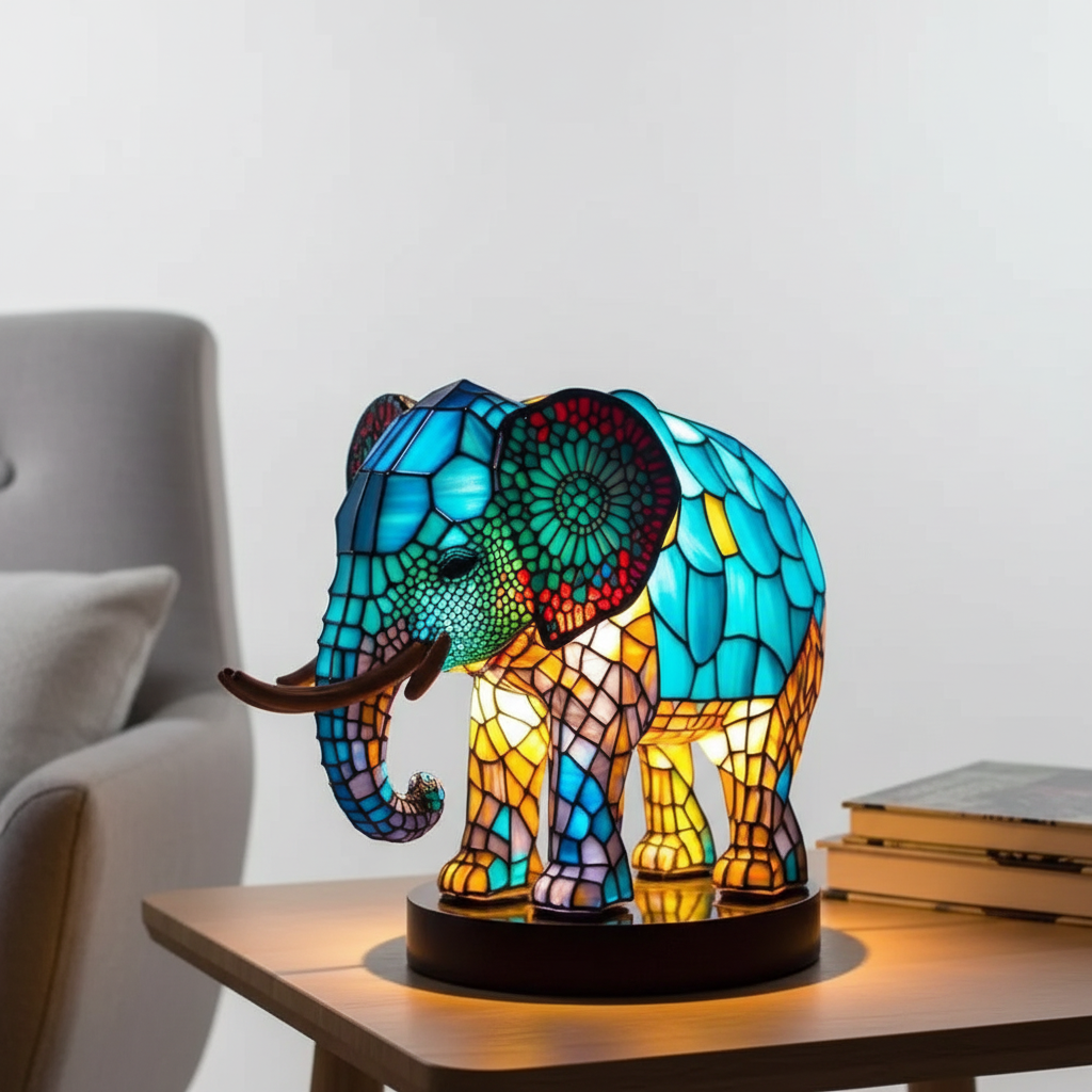 Unikalna lampa stołowa AnimalGlow witrażowa ze zwierzętami, oświetlenie dekoracyjne, styl vintage.