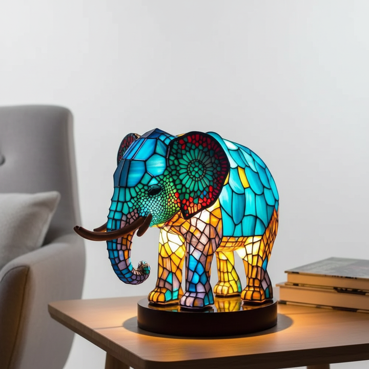 Unikalna lampa stołowa AnimalGlow witrażowa ze zwierzętami, oświetlenie dekoracyjne, styl vintage.