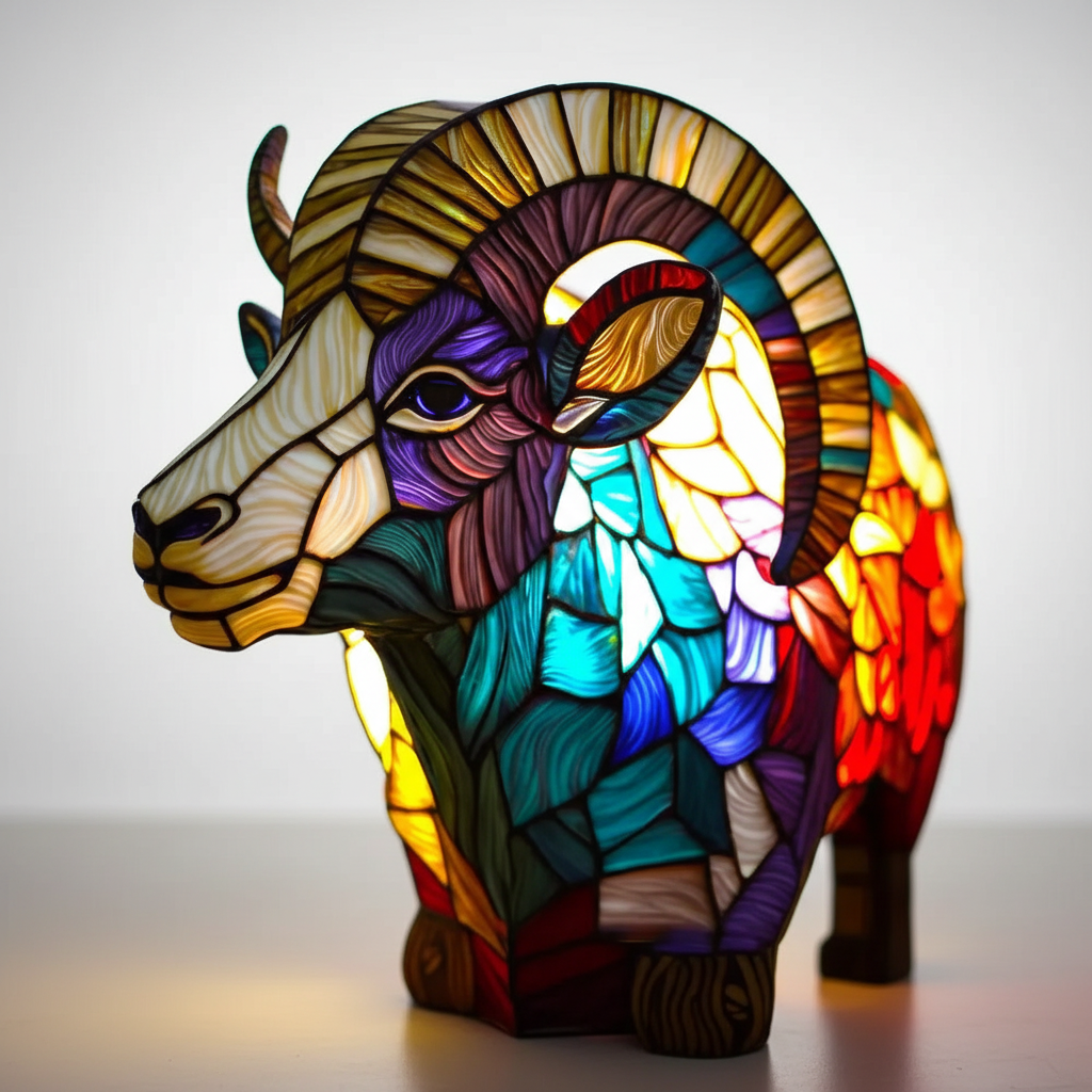 Oświetlenie stołowe AnimalGlow, witraż zwierzęcy, stylowy dodatek do wnętrza, design vintage.