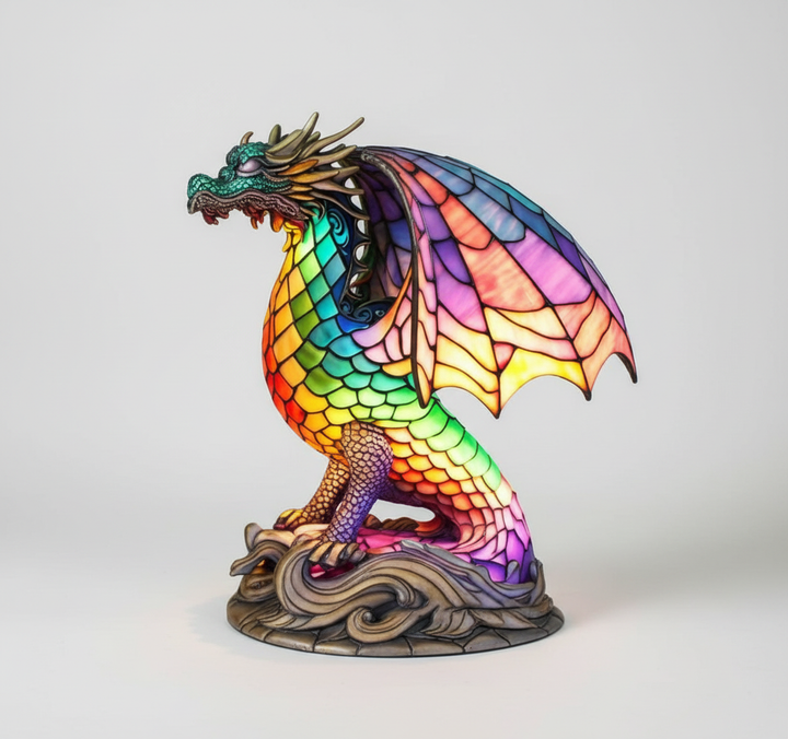 Elegancki prezent: lampa stołowa AnimalGlow z witrażem i motywem zwierząt, oświetlenie.