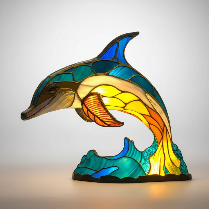 Artystyczna lampa stołowa witrażowa AnimalGlow na komodę, oświetlenie nastrojowe do domu.