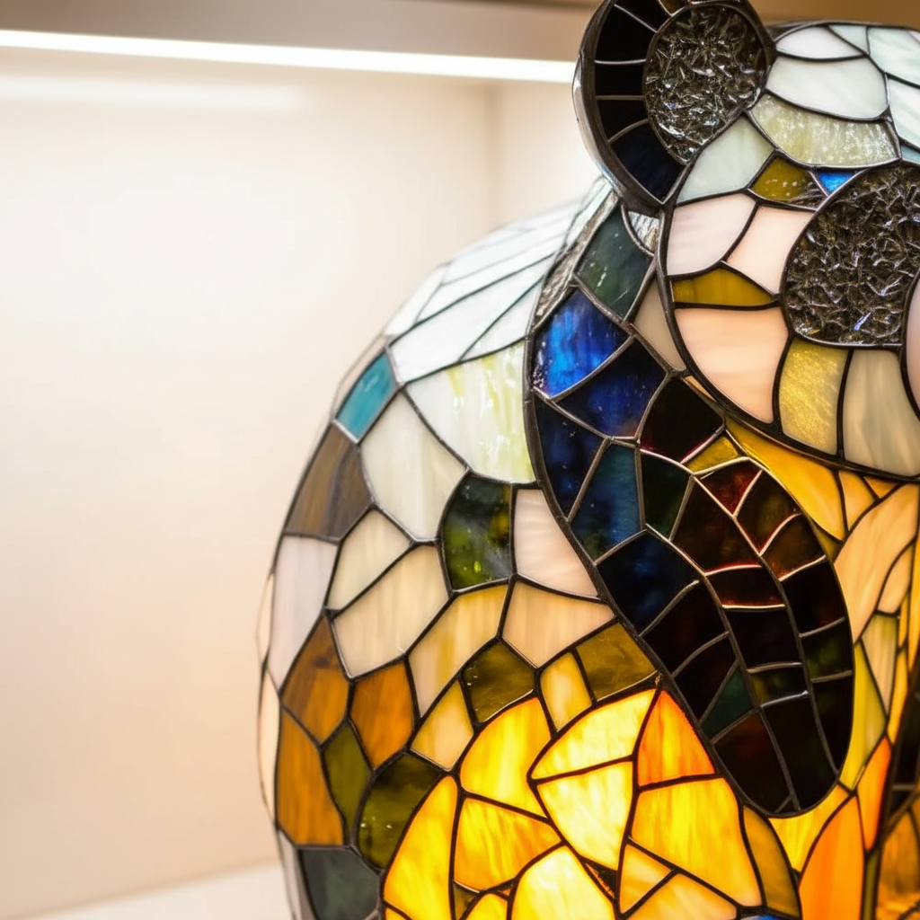 Witrażowa lampa stołowa AnimalGlow, unikalny design ze zwierzętami, idealna dekoracja do salonu.
