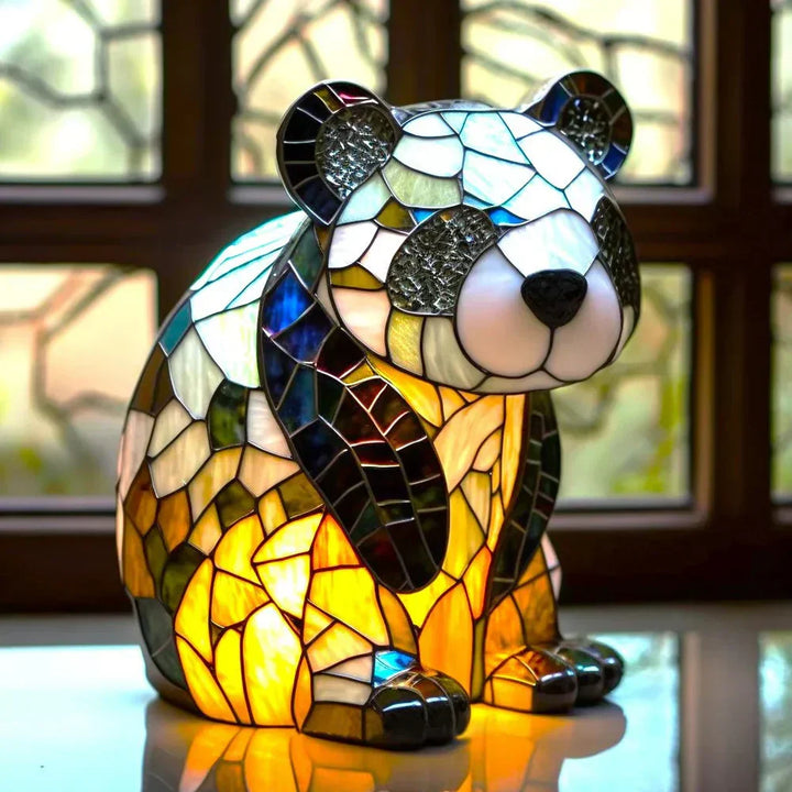 Wyjątkowy prezent: lampa stołowa witrażowa ze zwierzętami, oświetlenie w stylu vintage.