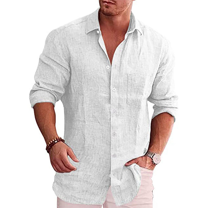 Męska koszula lniana na lato, długi rękaw. Lekka i przewiewna, doskonała do casualowych outfitów.