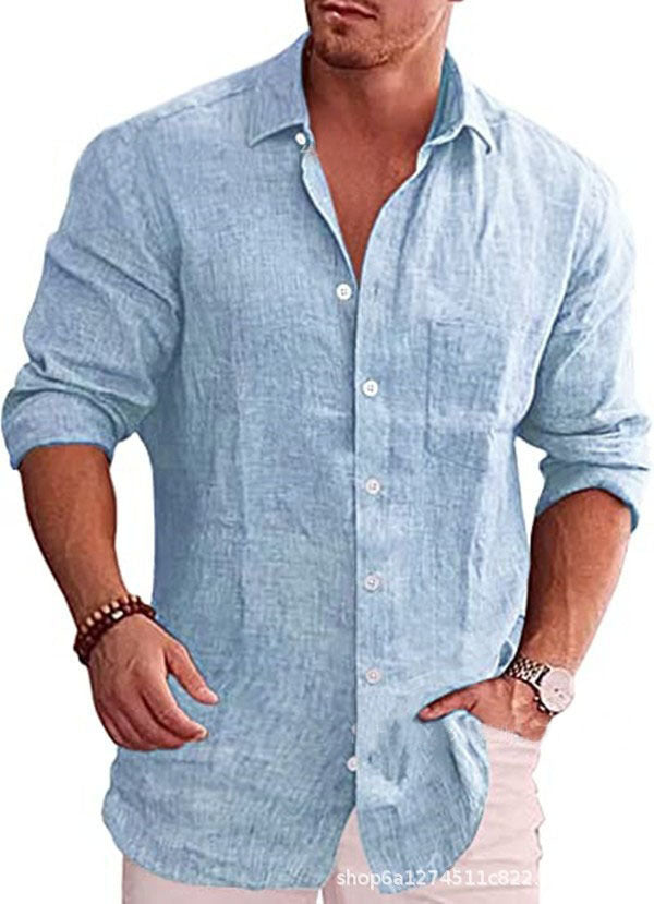 Męska koszula lniana, długi rękaw, klasyczna. Elegancka i casualowa, must-have na sezon letni.