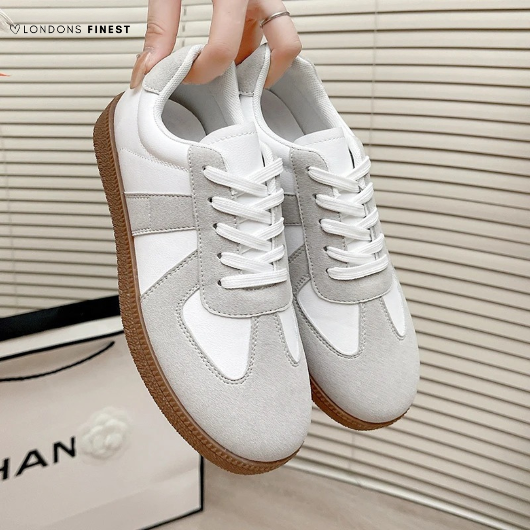 Damskie retro sneakersy biało-szare. Wygodne obuwie sportowe w stylu vintage, idealne na co dzień.