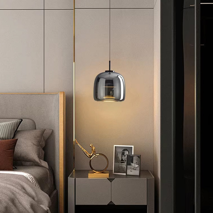 Designerska lampa wisząca LED, nowoczesna, ze szkłem dymionym. Idealna do salonu, jadalni.