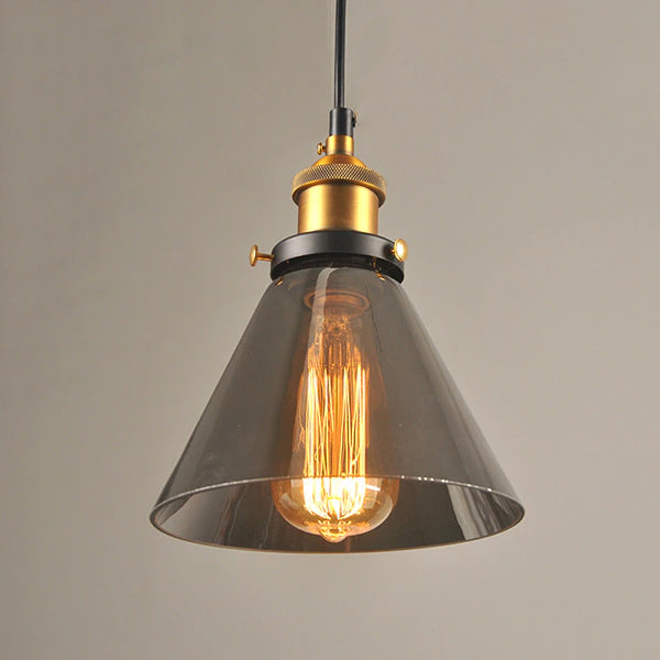 Geometria lampy Art Déco. Bursztynowe/szare szkło, metal. Wisząca, styl vintage, dekoracja oświetleniowa.