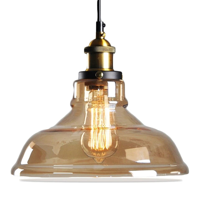 Klasyczna lampa Art Déco z bursztynowym i szarym szkłem. Oświetlenie sufitowe w stylu vintage, metal.