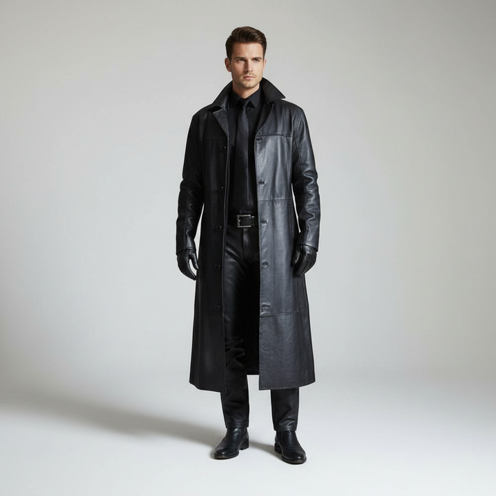 Elegancka męska długa kurtka zimowa w stylu klasycznym. Dostępna w kolorze khaki, modne okrycie wierzchnie.