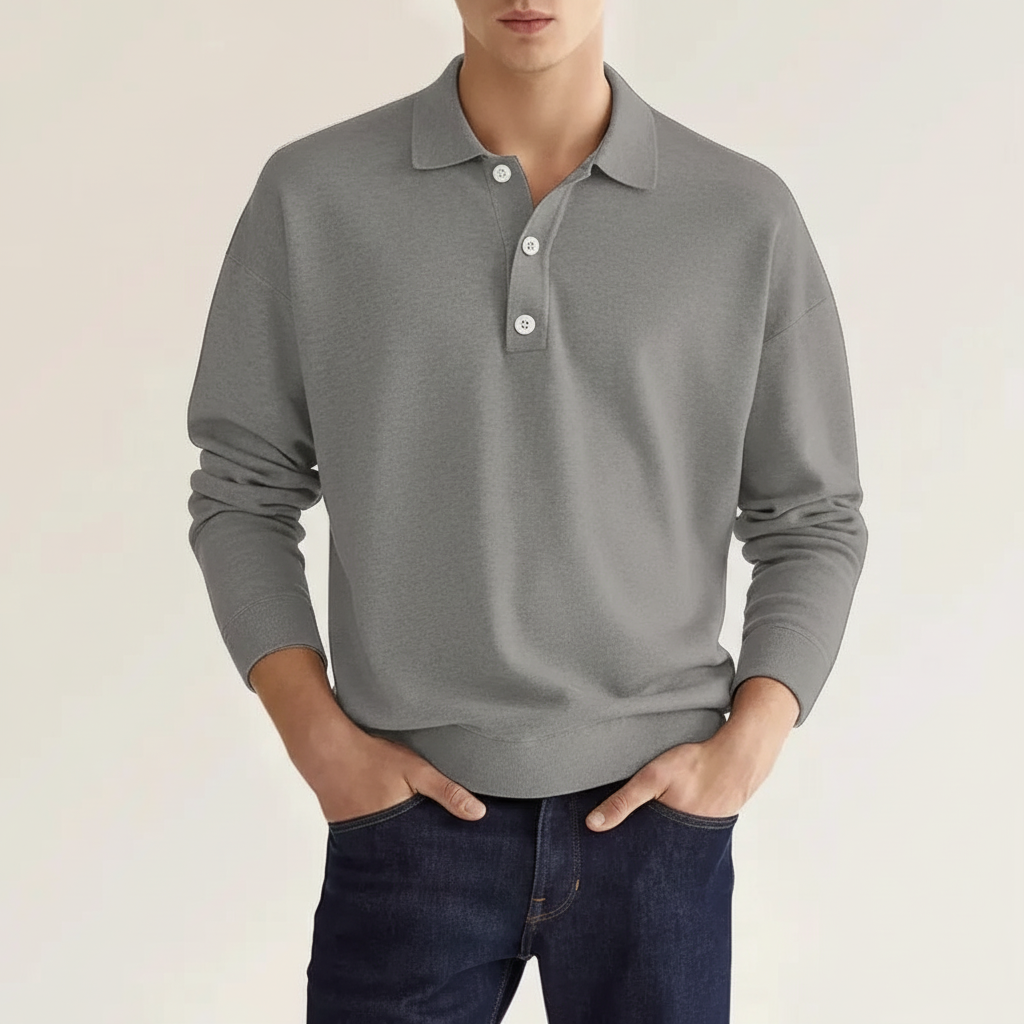 Komfortowe męskie polo z długim rękawem, uniwersalna koszulka. Elegancka moda męska na co dzień.