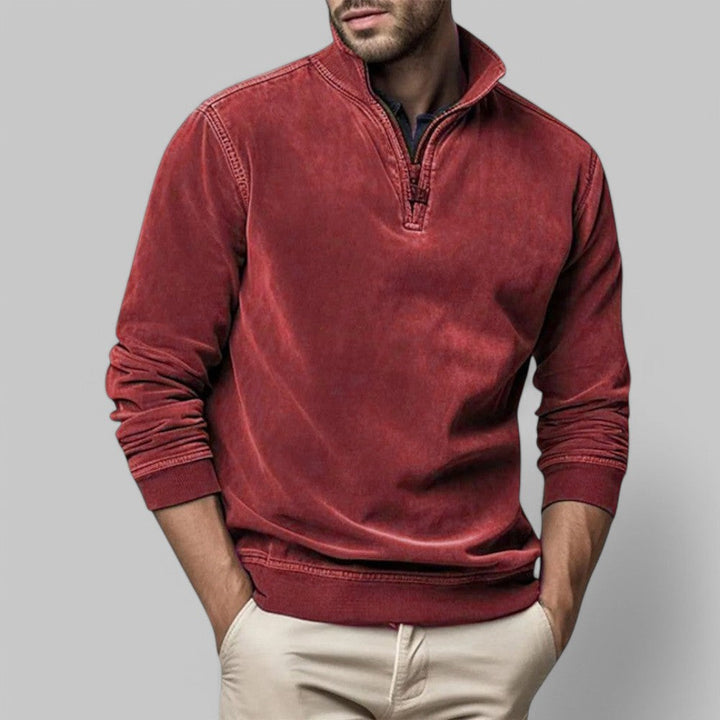 Elegancki sweter męski z półzamkiem. Modny i ciepły, idealny do jesiennych i zimowych stylizacji.