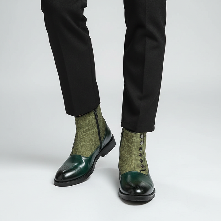 Casualowe botki męskie Julius. Skórzane buty, brązowe, stylowe i eleganckie, idealne na jesień.