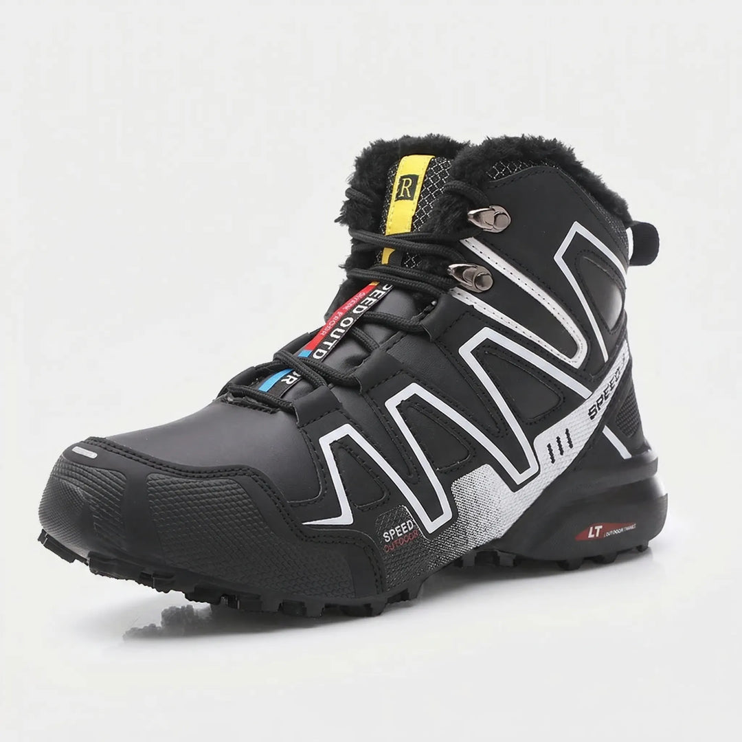 Męskie obuwie outdoor, zimowe buty trekkingowe z wzmocnionym noskiem, chroniące stopę w górach.