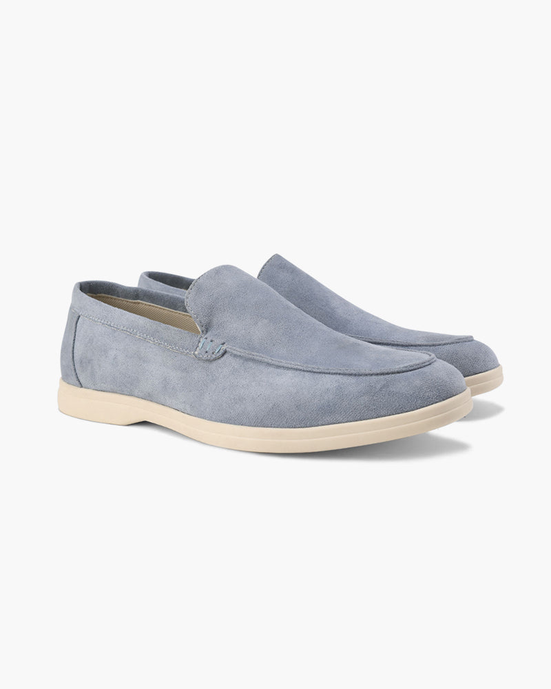 Komfortowe granatowe mokasyny męskie, casualowe buty na upały, lekkie i stylowe.