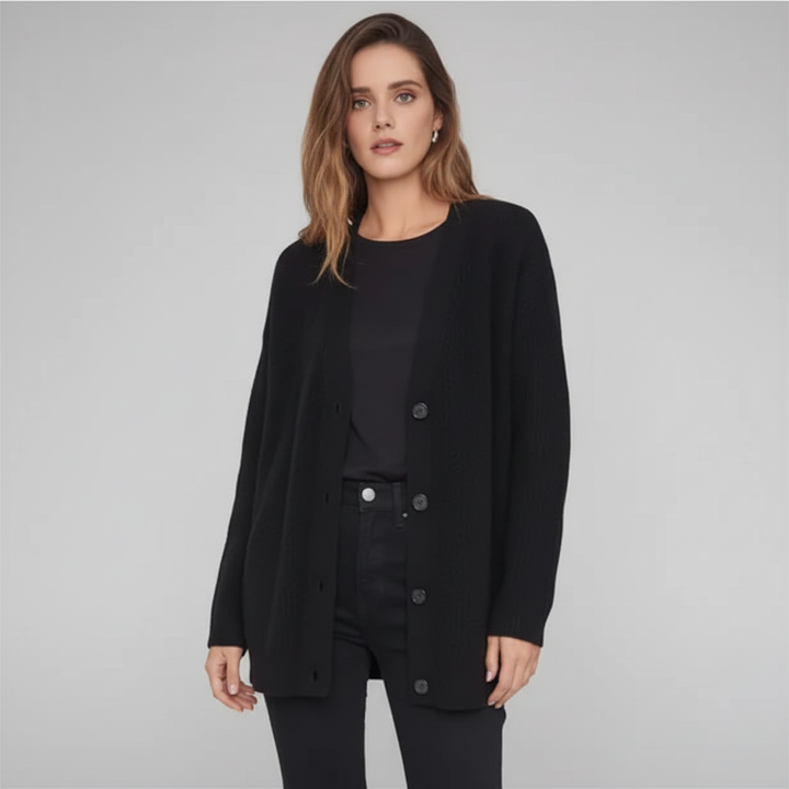 Stylowy sweter damski z dekoltem V. Idealny do casual chic, uniwersalny na wiosnę i jesień. [[lstfy-media:4]]
